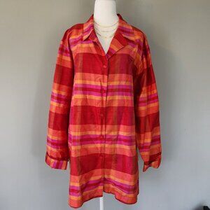 Avenue 100% Silk Striped Blouse Size 26/28 Plus Size
